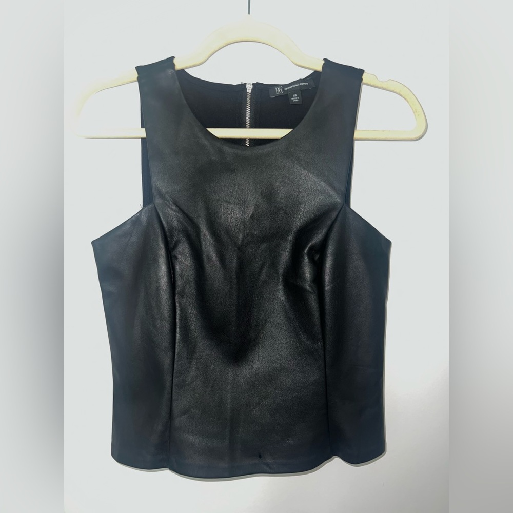 Black faux leather top
